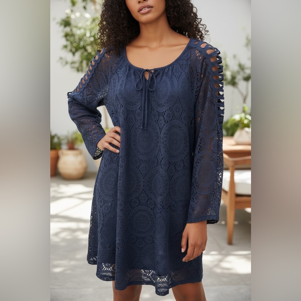 Tacera Midnight Blue Lace Dress